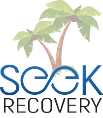 Seek Recovery logo with California palm trees growing out of it.